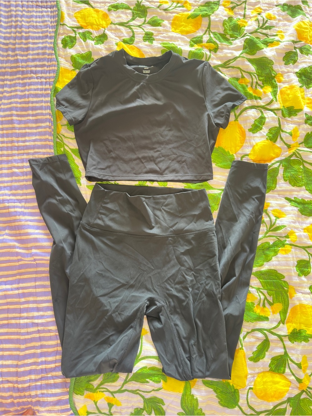 Adanola Black High-Waist Legging and Crop Tee Set